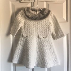Janie & Jack White quilted dress w fur collar sz 2